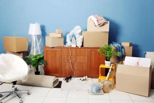 Removal team carefully loading boxes and furniture into a van