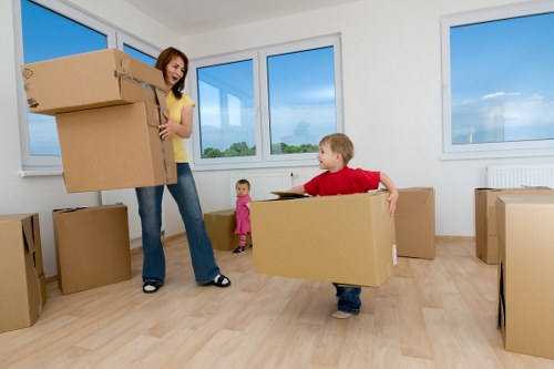 Furniture being carefully moved from a modern flat in Canary Wharf