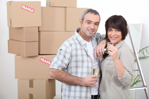 Packed boxes and furniture prepared for truck loading